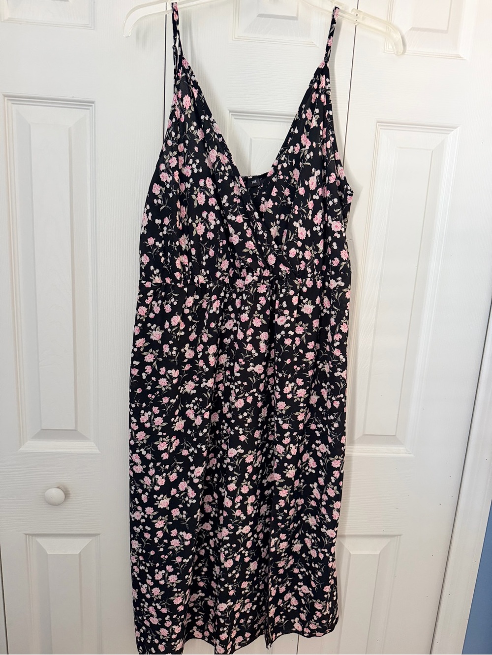 SHEIN Black Midi Dress with Pink Floral Print